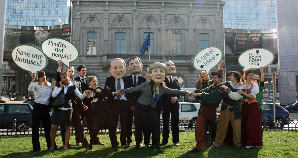 Robin Hood battles bankers in Brussels over tax on rich for poor