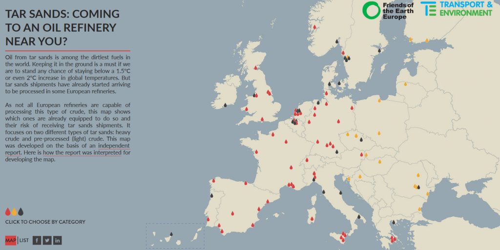 Tar-sands-ready refineries mapped across Europe