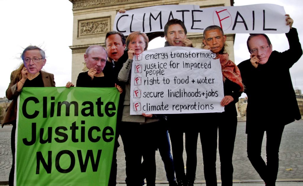 Young Friends of the Earth call-out leaders at the climate talks in Paris