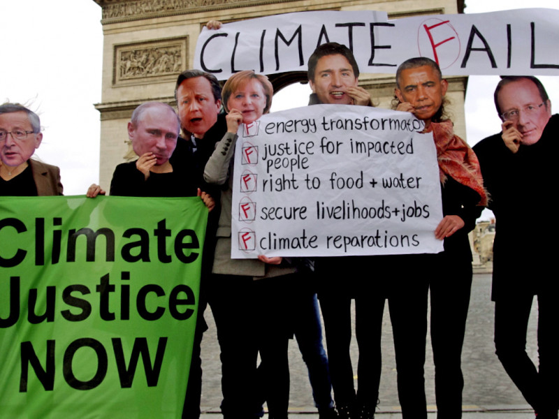 Young Friends of the Earth call-out leaders at the climate talks in Paris
