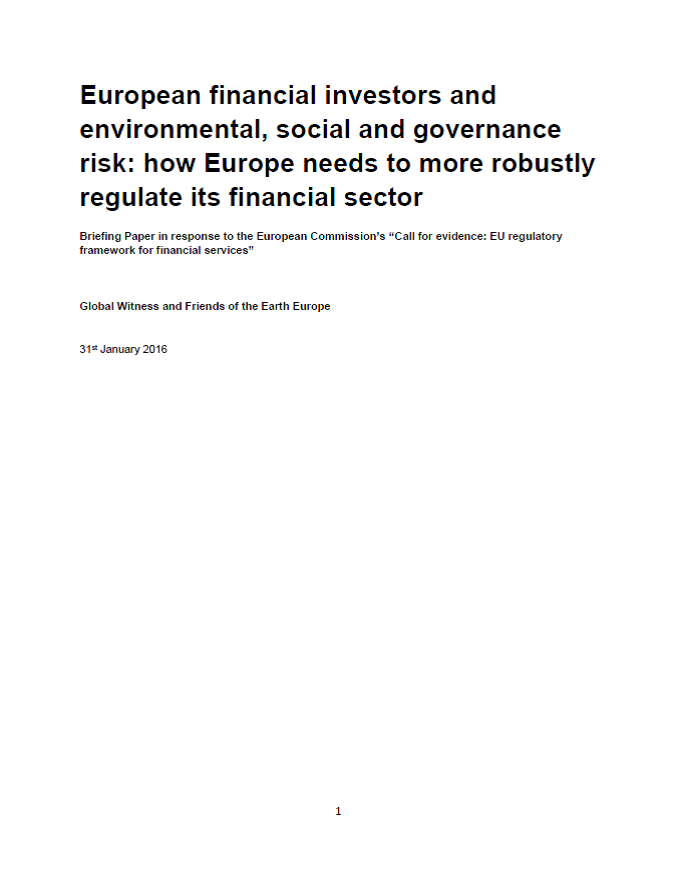 European financial investors and environmental, social and governance risk: how Europe needs to more robustly regulate its financial sector