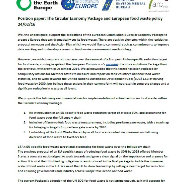 Position paper: the Circular Economy Package and European food waste policy
