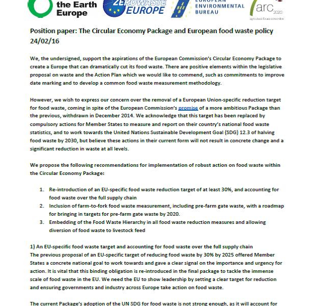 Position paper: the Circular Economy Package and European food waste policy