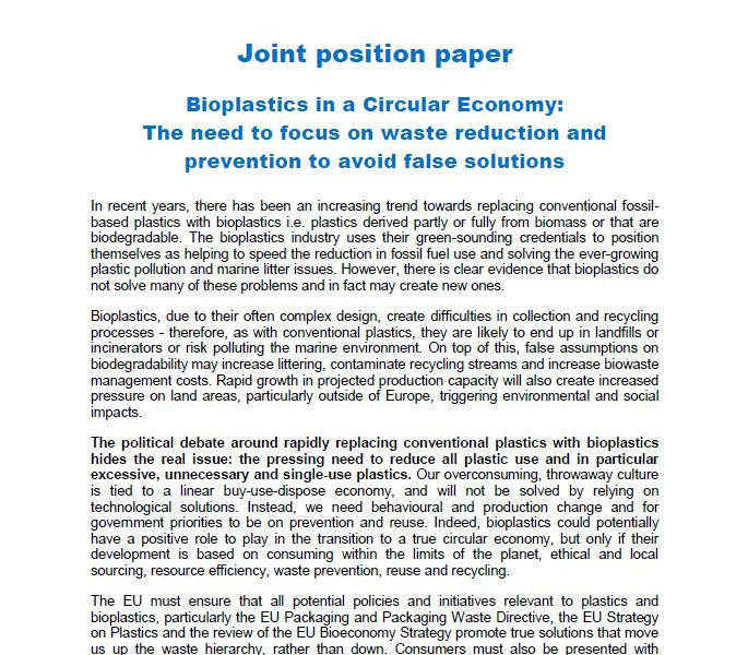 Bioplastics position paper cover