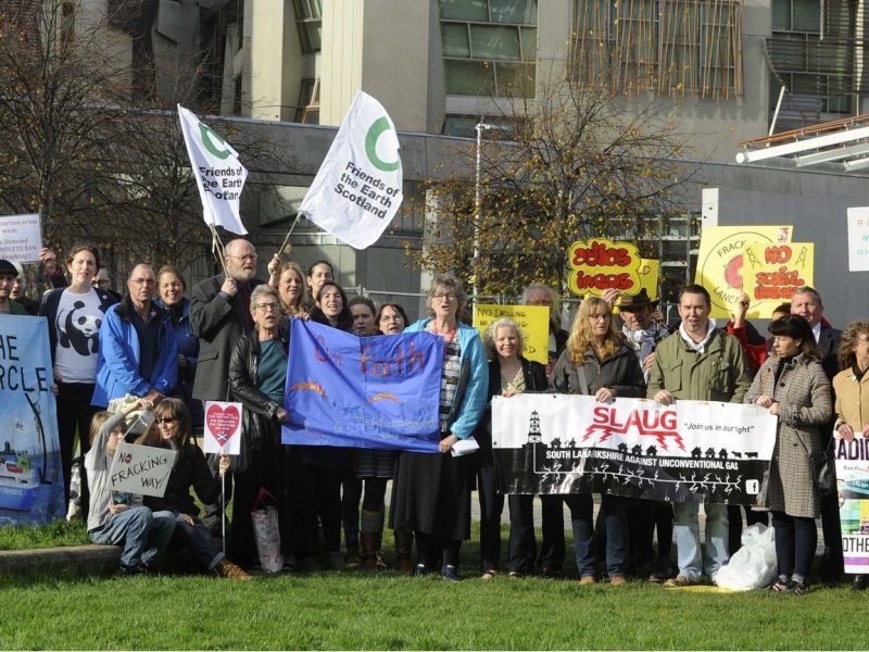 Anti-fracking groups outside the Scottish Parliament ahead of a vote on ban