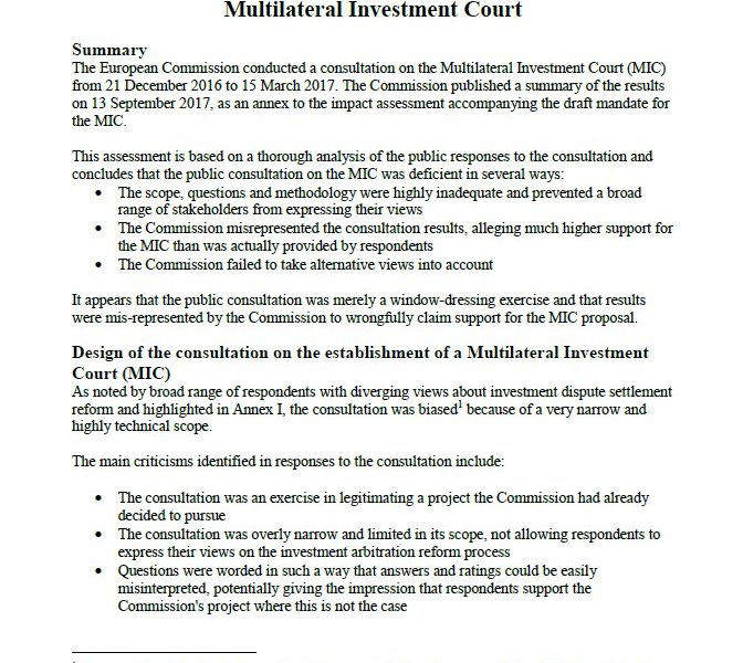 Assessment of the public consultation on the proposed Multilateral Investment Court