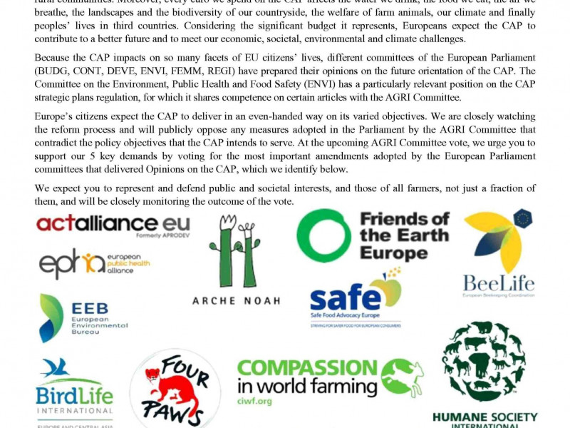 Open letter to AGRI Members of the European Parliament, 20