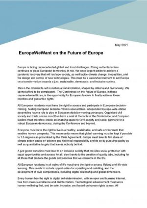 Europe We Want statement on the Future of Europe