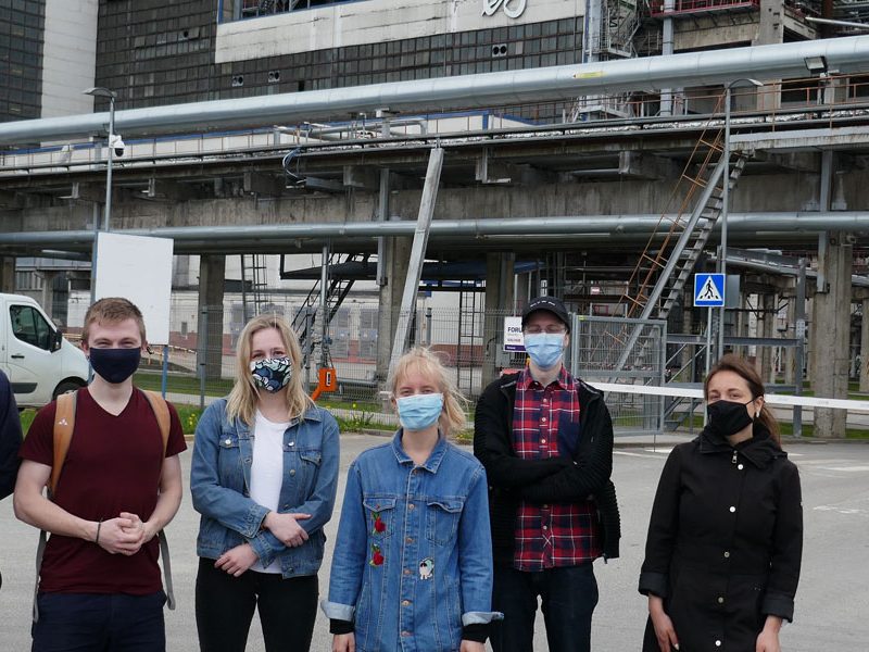 Estonian climate activists outside an oil shale plant