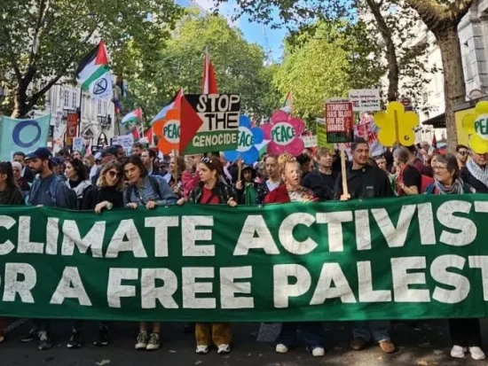 Climate activists demanding justice for Palestine.